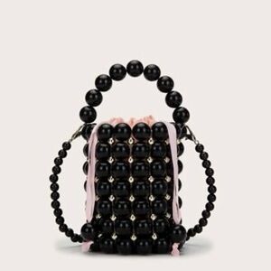 ZARA Black Pearl Beaded Top Handle Purse